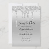 Silver Driving Glitter Glam Trendy Elegant Save The Date (Voorkant)
