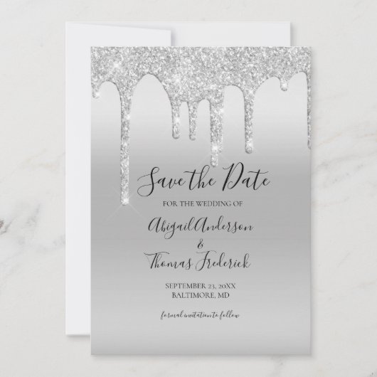 Silver Driving Glitter Glam Trendy Elegant Save The Date (Voorkant)