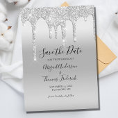 Silver Driving Glitter Glam Trendy Elegant Save The Date