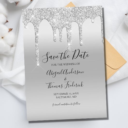 Silver Driving Glitter Glam Trendy Elegant Save The Date