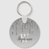 Silver Driving Glitter Sparkles Monogram Sleutelhanger (Voorkant)