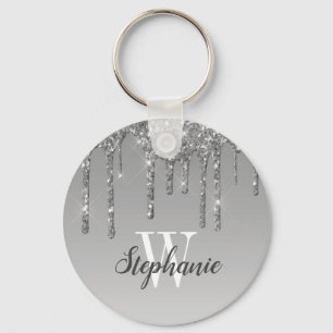 Silver Driving Glitter Sparkles Monogram Sleutelhanger