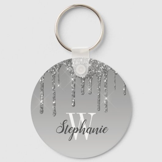 Silver Driving Glitter Sparkles Monogram Sleutelhanger (Voorkant)