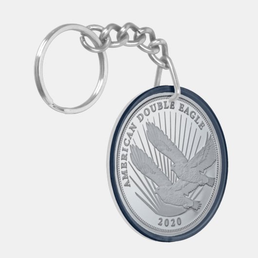 SILVER DUBBELE ELGF-MUNTEN SLEUTELHANGER (Voorkant Links)