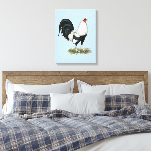Silver Duckwing Gamecock Canvas Afdruk (Insitu (Slaapkamer))