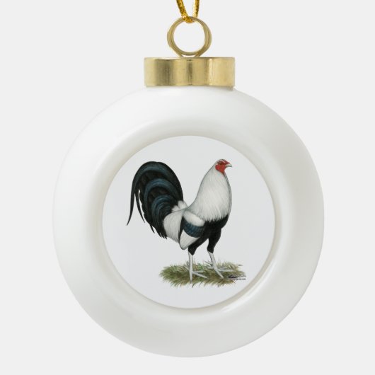 Silver Duckwing Gamecock Keramische Bal Ornament (Voorkant)