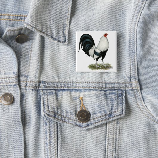 Silver Duckwing Gamecock Vierkante Button 5,1 Cm (In situ)