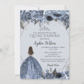 Silver Dusty Blue Floral Princess Quinceañera Kaart (Voorkant)