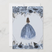 Silver Dusty Blue Floral Princess Quinceañera Kaart (Achterkant)