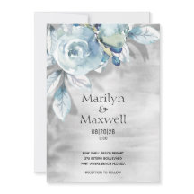 Silver Dusty Blue Peony Shadow Wedding Invitation