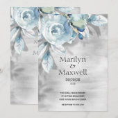 Silver Dusty Blue Peony Shadow Wedding Invitation Aankondiging (Voorkant / Achterkant)