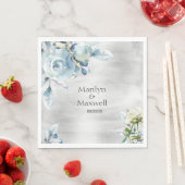 Silver Dusty Blue Peony Wedding 6 Inch Luncheon Servet (Insitu)