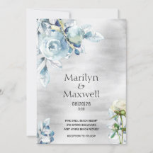 Silver Dusty Blue Peony Wedding Invitation