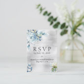 Silver Dusty Blue Peony Wedding Online RSVP Detail Visitekaartje (Staand voorkant)