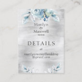 Silver Dusty Blue Peony Wedding Online RSVP Detail Visitekaartje (Achterkant)