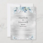 Silver Dusty Blue Peony Wedding Save the Date Aankondiging (Achterkant)