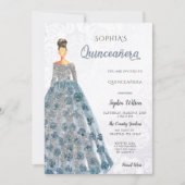 Silver Dusty Blue Sparkle Dress Quinceanera Kaart (Voorkant)
