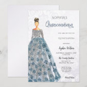 Silver Dusty Blue Sparkle Dress Quinceanera Kaart (Voorkant / Achterkant)