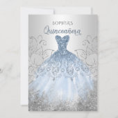 Silver Dusty Blue Sparkle Dress Quinceañera Quince Kaart (Voorkant)