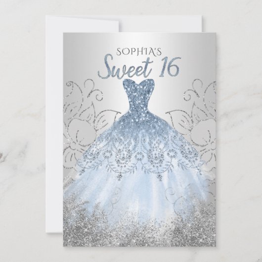 Silver Dusty Blue Sparkle Dress Sweet 16-jarig Kaart (Voorkant)