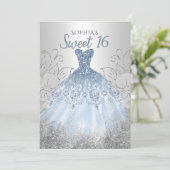 Silver Dusty Blue Sparkle Dress Sweet 16-jarig Kaart (Staand voorkant)