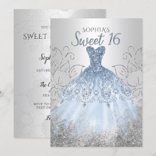 Silver Dusty Blue Sparkle Dress Sweet 16-jarig Kaart