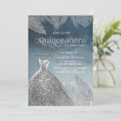 Silver dusty blue tropische jurk Quinceañera Kaart (Staand voorkant)