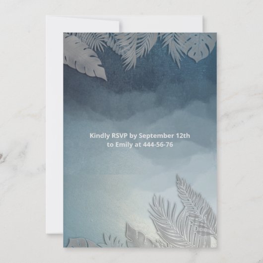 Silver dusty blue tropische jurk Quinceañera Kaart (Achterkant)