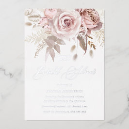 Silver, Dusty Roos & Blush Floral Vrijgezellenfees Folie Uitnodiging
