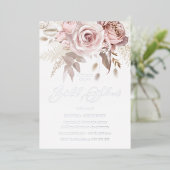Silver, Dusty Roos & Blush Floral Vrijgezellenfees Folie Uitnodiging (Staand Voorkant)