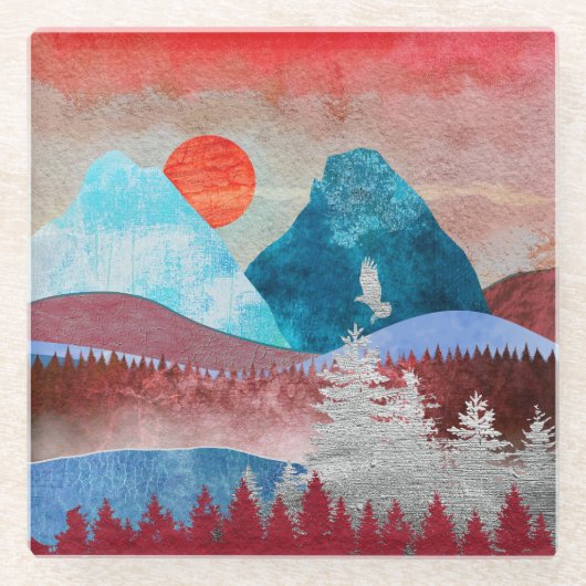 Silver Eagle Landschap Glazen Onderzetter (Voorkant)