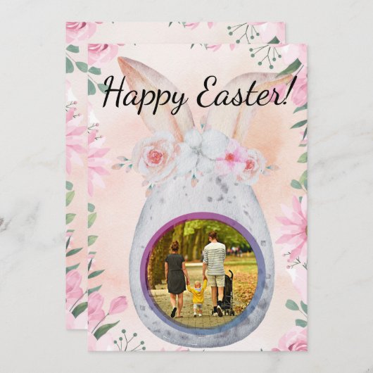 Silver Easter Egg with photo Kaart (Voorkant / Achterkant)