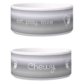 Silver 'eat, play, love' Dog Name Bowl Voerbakje