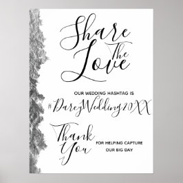 Silver Edge Wedding Hashtag Sign Poster