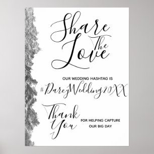 Silver Edge Wedding Hashtag Sign Poster