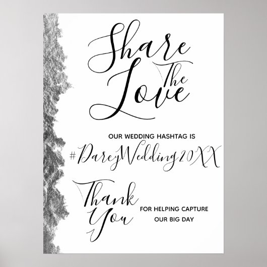 Silver Edge Wedding Hashtag Sign Poster (Voorkant)