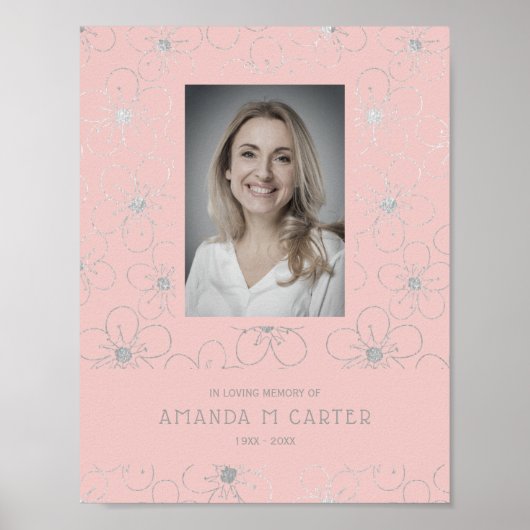 Silver Effect Flowers Roze voor Geloofde Begrafeni Poster (Voorkant)