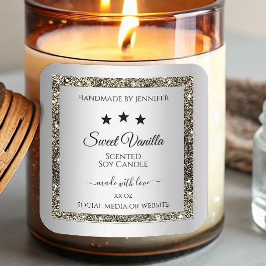 Silver Effect Gold Glitter Product Packaging Label