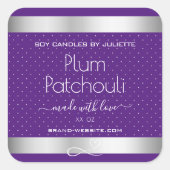 Silver Effect Paars Plum Soy Candles Packaging Vierkante Sticker (Voorkant)