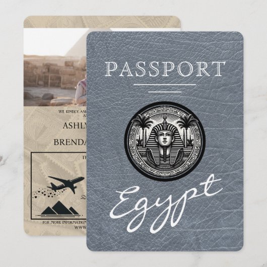 Silver Egypt Passport Wedding Invitation Kaart (Voorkant / Achterkant)