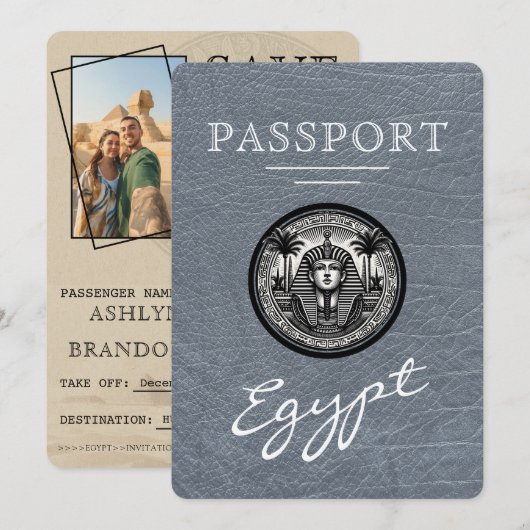 Silver Egypt Passport Wedding Save the Date (Voorkant / Achterkant)
