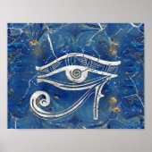 Silver Egyptian Eye of Horus  on blue marble Poster (Voorkant)