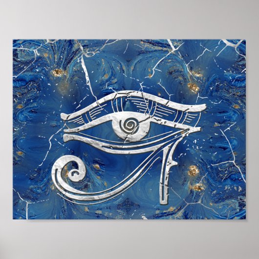 Silver Egyptian Eye of Horus on blue marble Poster (Voorkant)