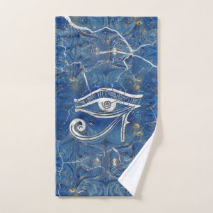 Silver Egyptian Eye of Horus over blauwe marmer Bad Handdoek