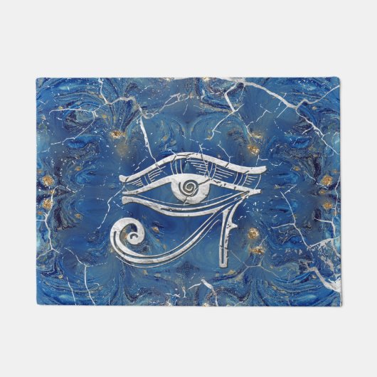 Silver Egyptian Eye of Horus over blauwe marmer Deurmat (Voorkant)