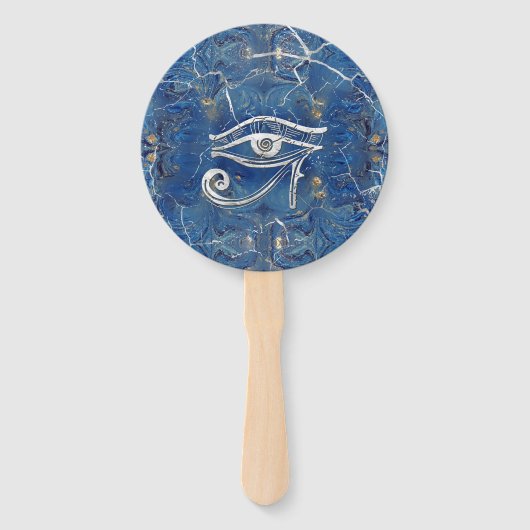 Silver Egyptian Eye of Horus over blauwe marmer Handwaaier (Achterkant)