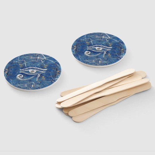 Silver Egyptian Eye of Horus over blauwe marmer Handwaaier (Niet-gemonteerd)