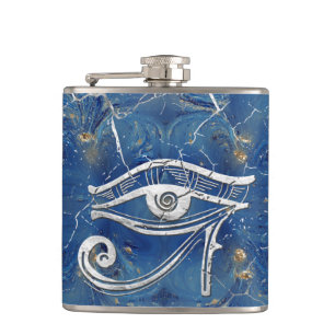 Silver Egyptian Eye of Horus over blauwe marmer Heupfles