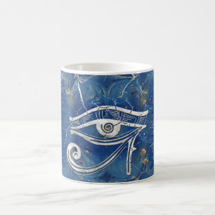 Silver Egyptian Eye of Horus over blauwe marmer Koffiemok