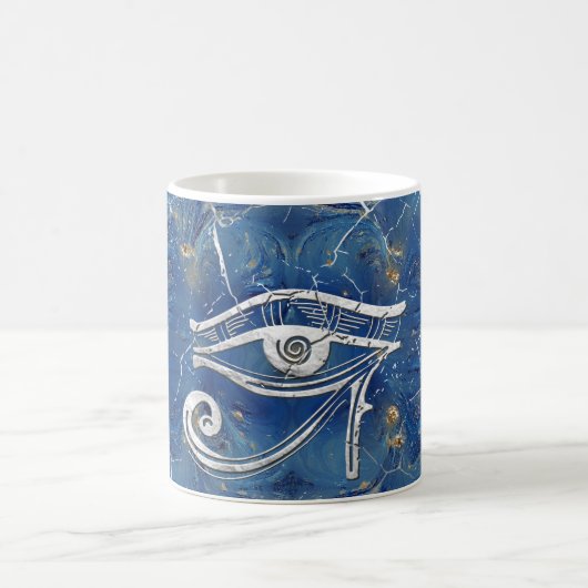 Silver Egyptian Eye of Horus over blauwe marmer Koffiemok (Center)